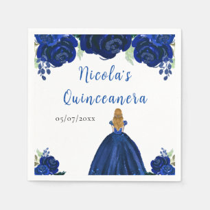 Serviette En Papier Princesse aux Cheveux Blonds Quinceanera Floral Ma