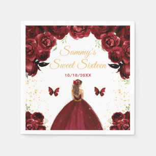 Serviette En Papier Princesse aux Cheveux Brun Rouge Foncé Sweet Sixte