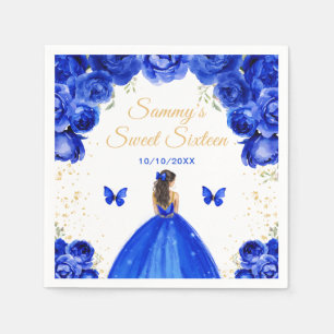 Serviette En Papier Princesse aux cheveux bruns bleus foncés Sweet Six