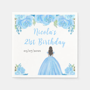 Serviette En Papier Princesse aux Cheveux Bruns Fête d'Anniversaire Fl