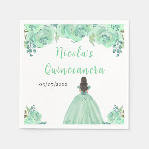 Serviette En Papier Princesse aux Cheveux Bruns Fleur de Menthe Quince