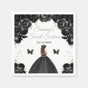 Serviette En Papier Princesse aux cheveux bruns noirs Sweet Sixteen