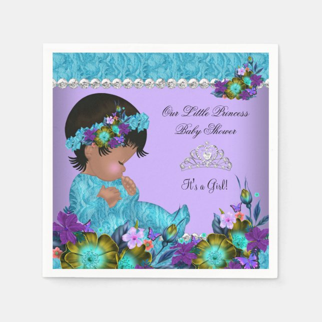 Serviette En Papier Princesse Baby shower fille Turquoise bleu pourpre (Devant)