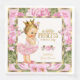 Serviette En Papier Princesse Baby shower Pink Gold Rose Floral Blonde