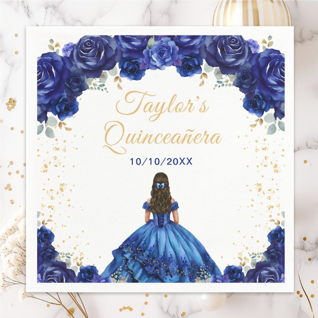 Serviette En Papier Princesse Bleu foncé Floral Quinceañera (Créateur téléchargé)