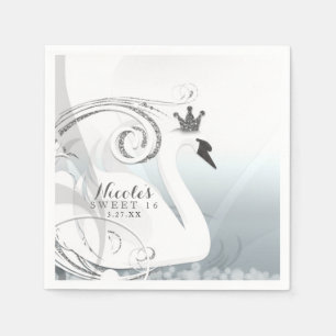 Serviette En Papier Princesse cygne argent et blanc élégant party pers