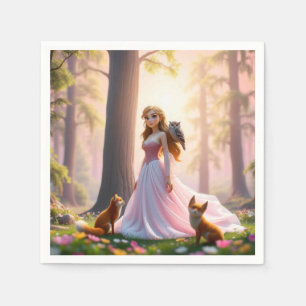 Serviette En Papier Princesse de la forêt enchantée avec compagnons an