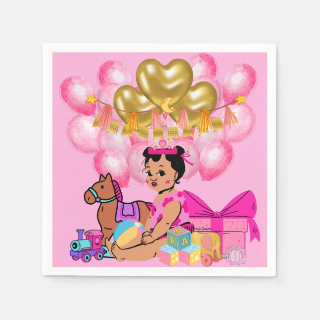 Serviette En Papier Princesse en rose (Devant)