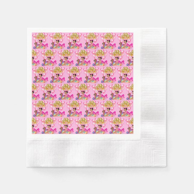 Serviette En Papier Princesse en rose (Devant)