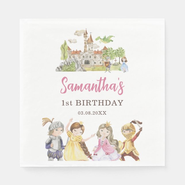 Serviette En Papier Princesse et Chevaliers Anniversaire Déjeuner stan (Devant)