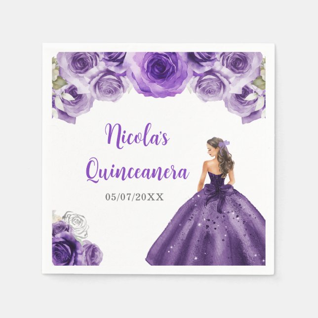 Serviette En Papier Princesse Florale en Robe violette foncée Quincean (Devant)