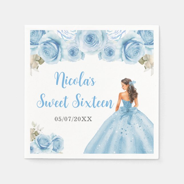 Serviette En Papier Princesse Florale en Sweet sixteen Robe Bleue (Devant)