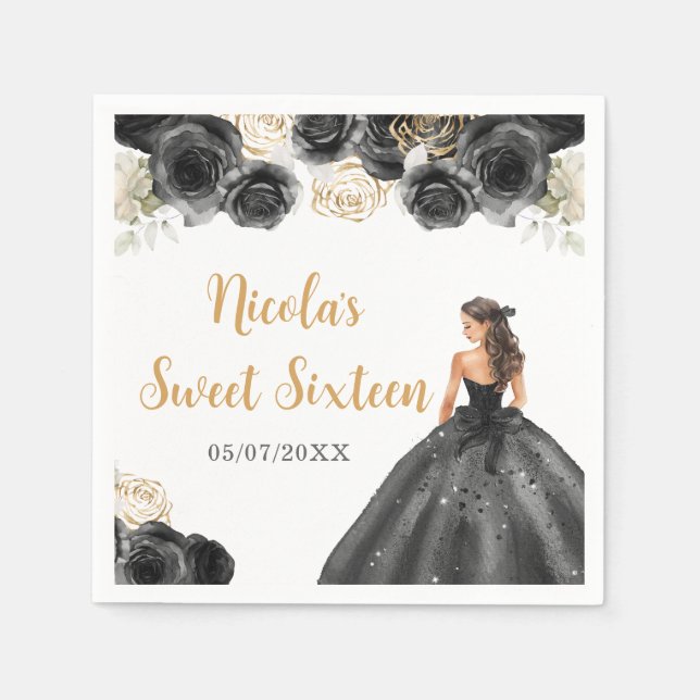 Serviette En Papier Princesse Florale en Sweet sixteen Robe Noire (Devant)