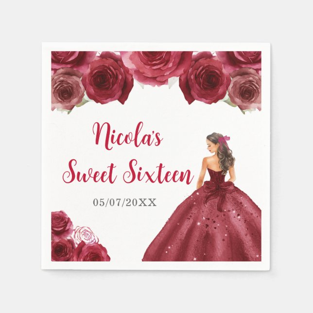 Serviette En Papier Princesse Florale en Sweet sixteen Robe Rouge (Devant)