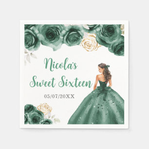 Serviette En Papier Princesse Florale en Sweet sixteen Robe Vert foncé