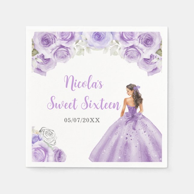 Serviette En Papier Princesse Florale en Sweet sixteen Robe violette (Devant)