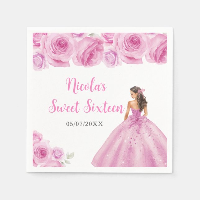 Serviette En Papier Princesse Florale en Sweet sixteen rose clair (Devant)