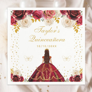 Serviette En Papier Princesse Florale Rouge Quinceañera