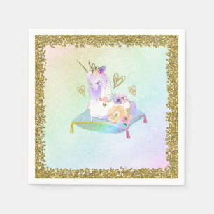 Serviette En Papier Princesse Licorne Arc-en-ciel Pastel Iridescent Fê