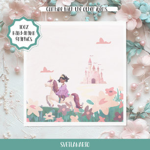 Serviette En Papier Princesse Noire Chevauchant Licorne