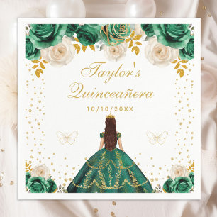 Serviette En Papier Princesse Quinceañera Florale Verte