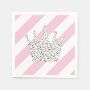 Serviette En Papier Princesse rose et argentée Crown Napkins