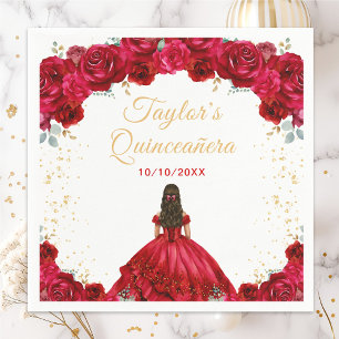 Serviette En Papier Princesse Rouge Floral Quinceañera