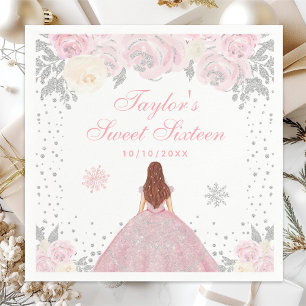 Serviette En Papier Princesse Sweet Sixteen Cheveux Brun Hiver Rose
