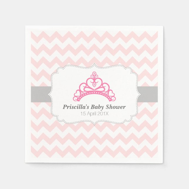 Serviette En Papier Princesse Tiara, Chevron Rose, Bébé Douche fille (Devant)