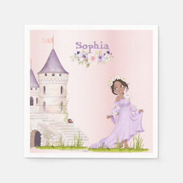 Serviette En Papier Princesse Unicorn Cheveux foncé pourpre mignon Ann (Devant)