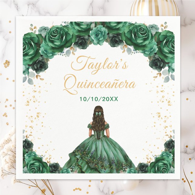 Serviette En Papier Princesse Vert foncé Floral Quinceañera (Créateur téléchargé)