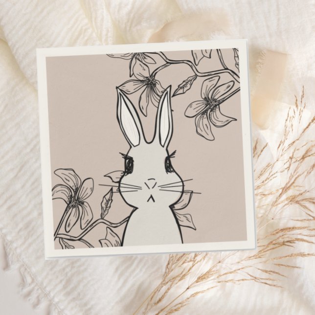 Serviette En Papier Printemps Floral Bunny Beige (Créateur téléchargé)
