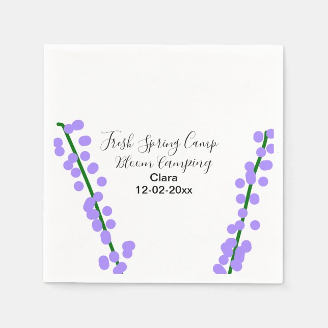 Serviette En Papier Printemps frais camping fleurs de lavande nom date (Devant)