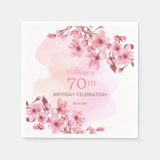 Serviette En Papier Printemps Sakura Cherry Blossom Crème rose Anniver (Devant)