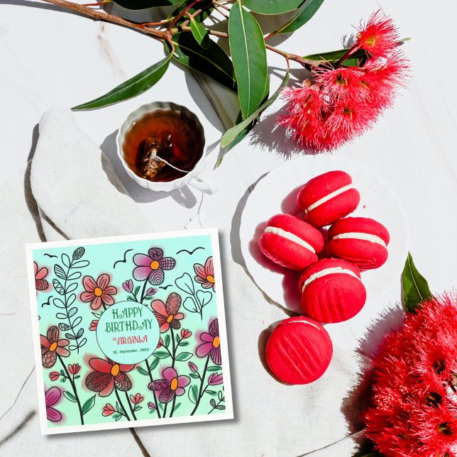 SERVIETTE EN PAPIER PRINTEMPS UNIQUE ROUGE DOODLE FLEURS ANNIVERSAIRE (Créateur téléchargé)