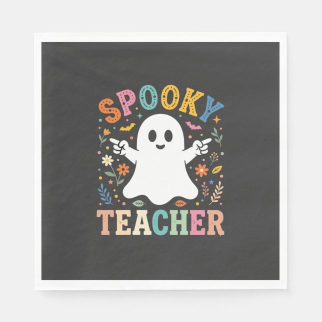 Serviette En Papier Prof Enseignant Fantôme Mignon Halloween Design_1 (Devant)
