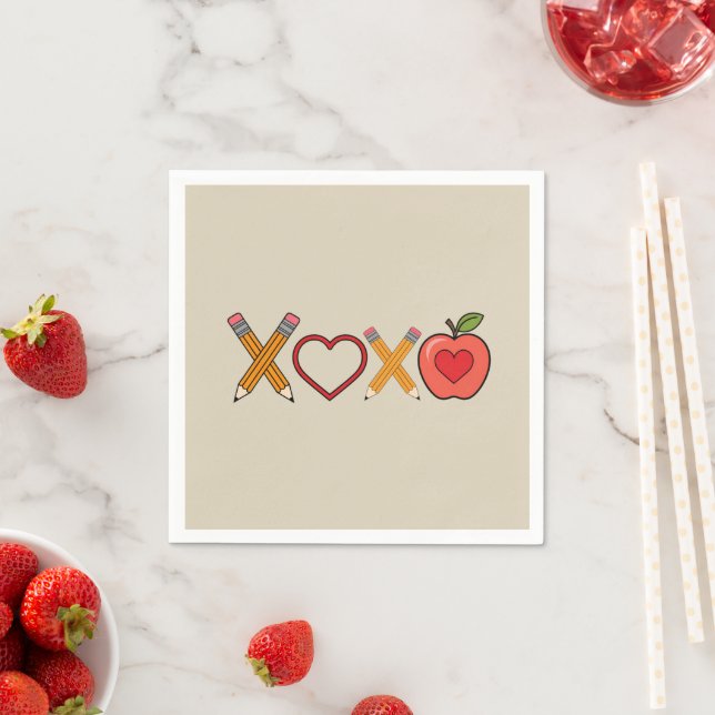 Serviette En Papier Professeur XOXO Crayon Saint Valentin et pomme (En situation)