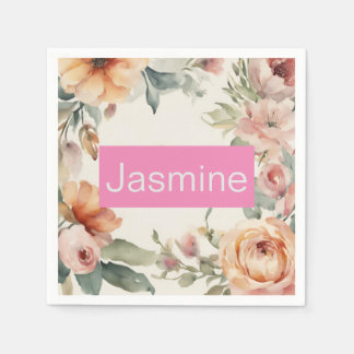 Serviette En Papier Professionnel minimaliste Rose Nom Floral