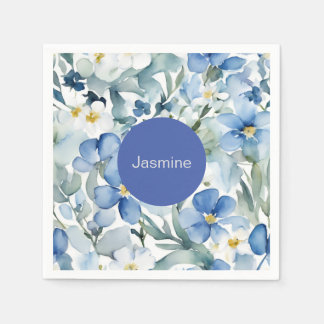 Serviette En Papier Professionnel Moderne Minimaliste Blue Floral Nom