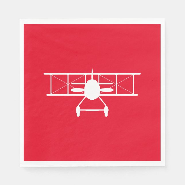 Serviette En Papier Profil Biplane blanc sur l'Arrière - plan rouge (Devant)