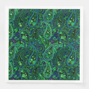 Serviette En Papier Profusion Paisley Vibrant Floral Bleu Vert