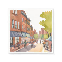 Promenade à vélo à Boston | North End aquarelle MA