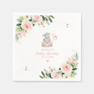 Serviette En Papier Promenade Eléphane Par Roses Rose Baby shower