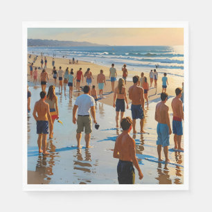 Serviette En Papier Promenade sur la plage bondée