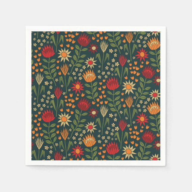 Serviette En Papier Protea Floral Block Imprimer Millefleur darnes (Devant)