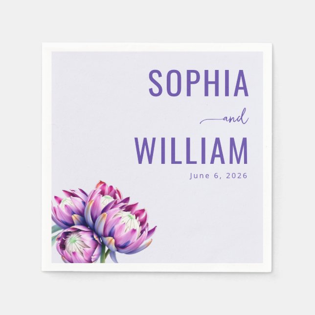 Serviette En Papier Protéa Floral Lavande Élégant (Devant)