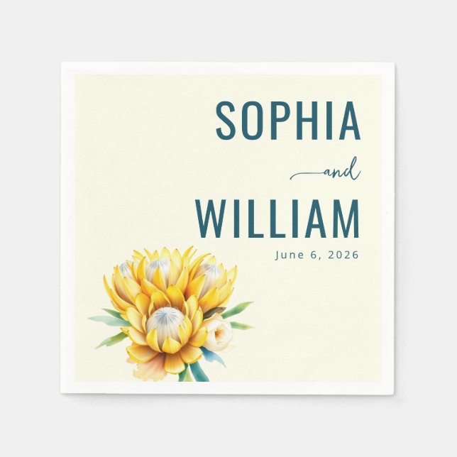Serviette En Papier Protea Floral Teal Élégant (Devant)