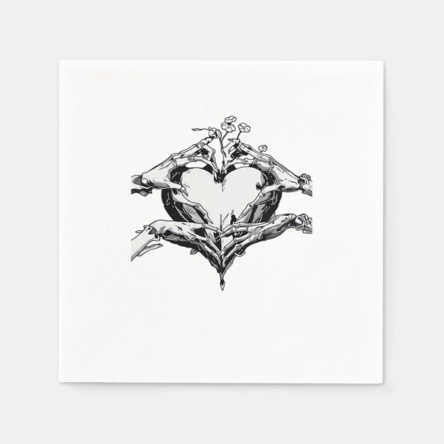 Serviette En Papier Protéger Un Coeur - Skeleton Coeur Main (Devant)