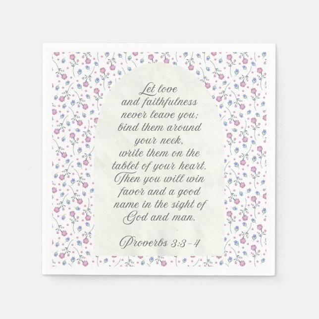 Serviette En Papier Proverbes 3:3–4 Écriture florale  (Devant)