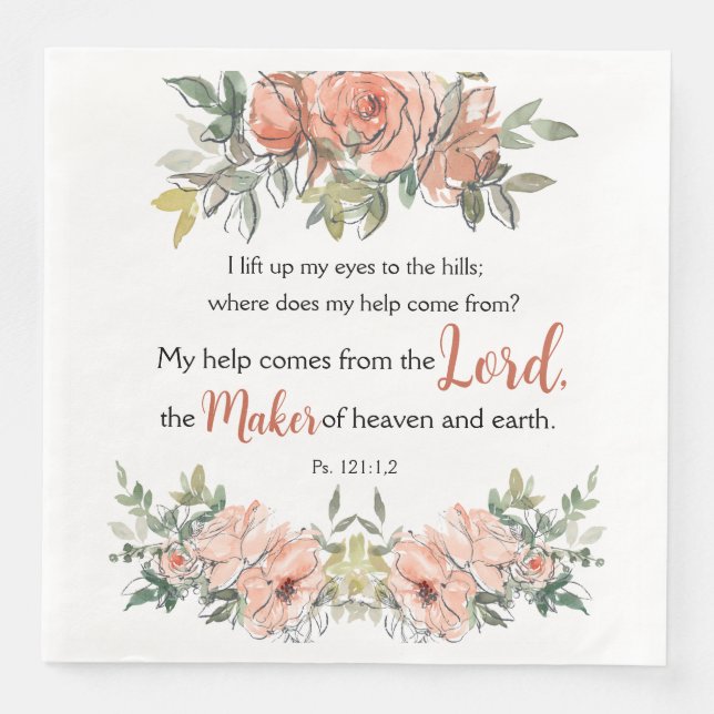 Serviette En Papier Psaume 121: 1,2 Encourageant Bible Verse Aquarelle (Devant)